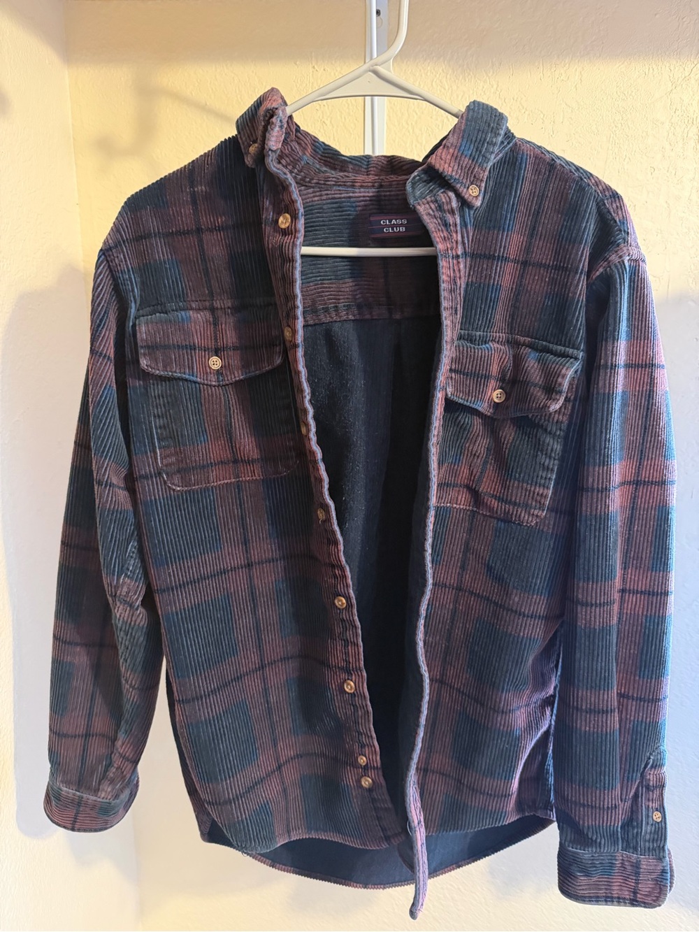 Class Club Plaid Corduroy Shirt Jacket - Blue & Maroon